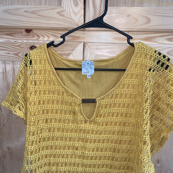 Naïf mustard yellow crochet lace boho poncho short size L - Picture 2 of 4